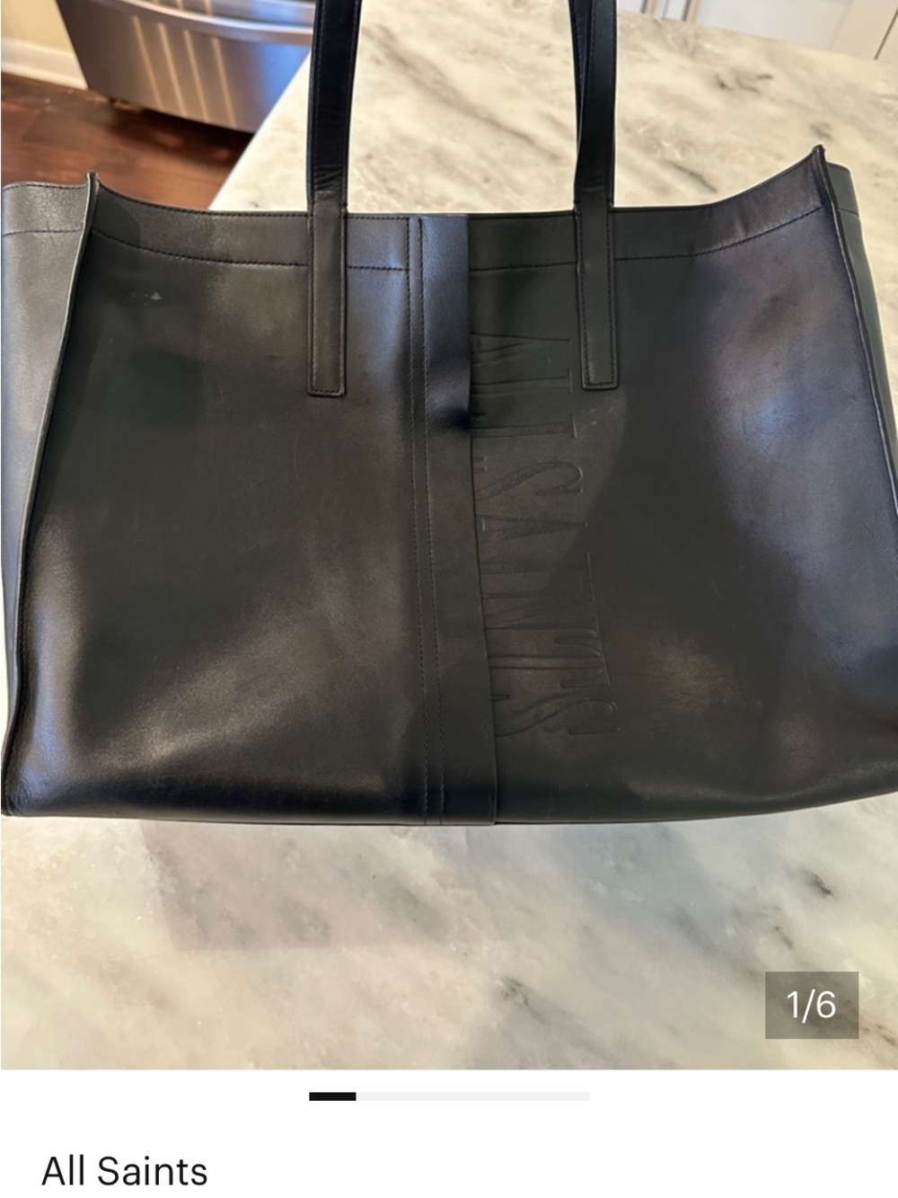 All Saints Classic Black Leather Tote Bag - Sleek Everyday Carry